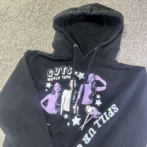 Olivia Rodrigo Hoodie Womens Small Black GUTS World Tour Spill Ur Guts Graphic